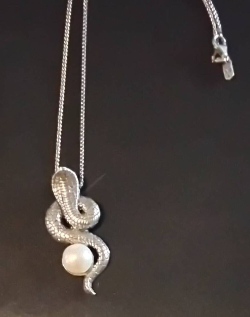 Avi Soffer Modernist Sterling Silver Snake & Cultured Pearl Pendant Necklace